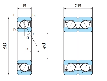 角接觸球軸承，品牌：NACHI，尺寸圖1