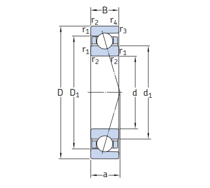 角接觸球軸承，品牌：SKF，尺寸圖1